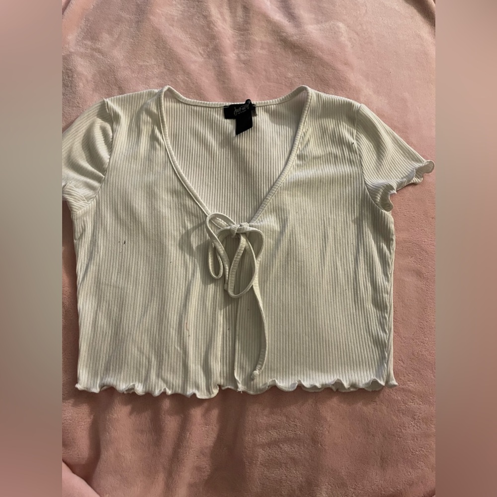 white tie up open front crop top - Picture 1 of 2